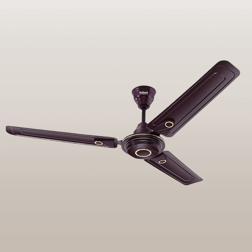 "Hindware Smart Appliances Caeli 1200mm Ceiling Fan in brown, energy efficient and silent operation."